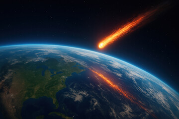 Obraz premium Asteroid hovering over Earth in clear view.