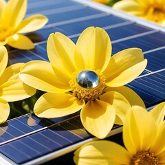 Yellow Flower on Solar Panel