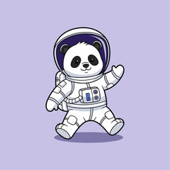 Cute Astronaut Panda Cartoon Vector Icon Illustration. Technology Science Icon Vector. Flat Cartoon Style