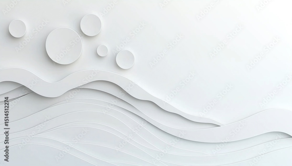 Poster white abstract background with concentric circles and waves