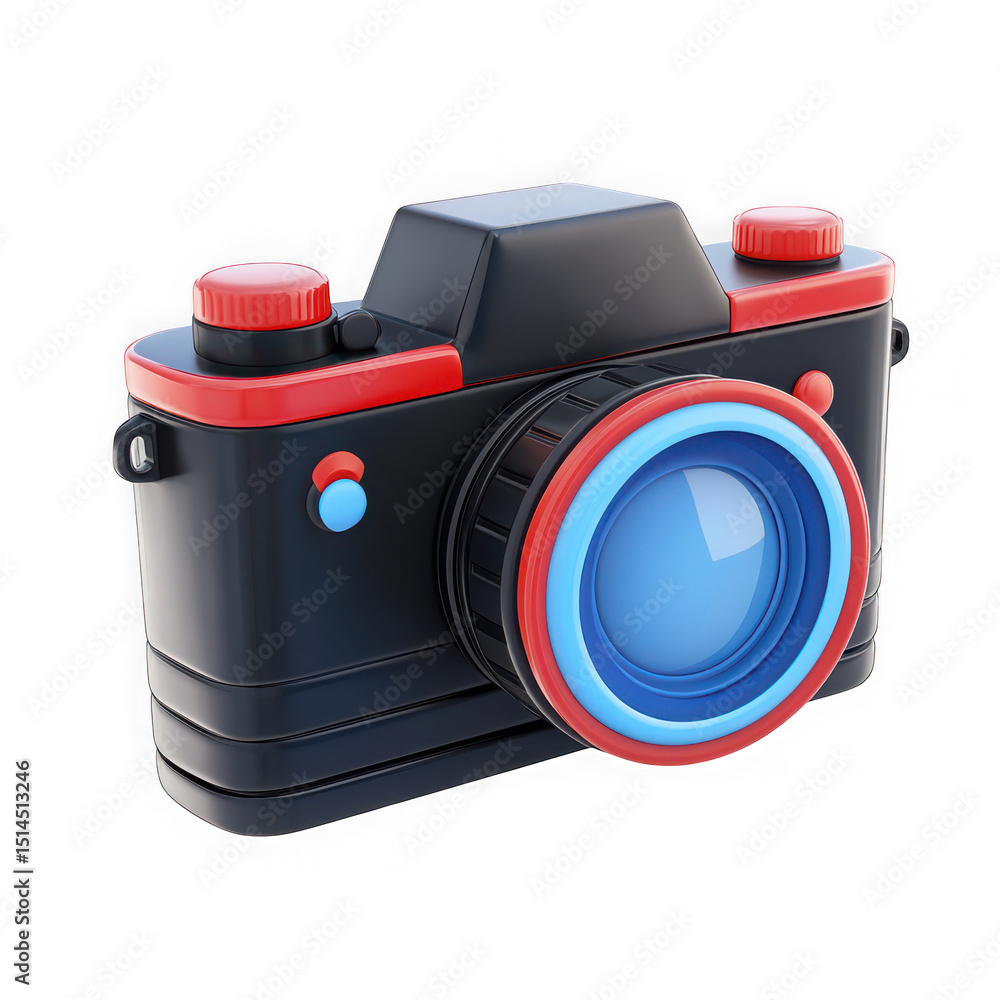 Poster stylized 3d render of a retro camera isolated on transparent background