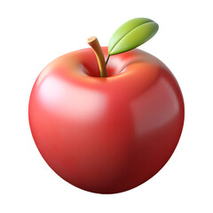 A single, vibrant red apple with a green leaf isolated on a clean white background, showcasing its fresh and healthy nature