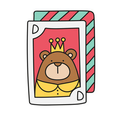 Fathers Day Bear concept. Illustration of a bear dressed as a king on a playing card. in color line style