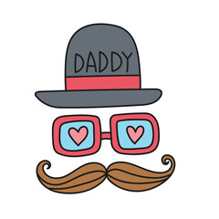 Fathers Day Bear concept. Whimsical illustration of a hat, glasses, and mustache with 