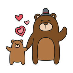 Fathers Day Bear concept. Cute cartoon bears expressing love and affection. in color line style