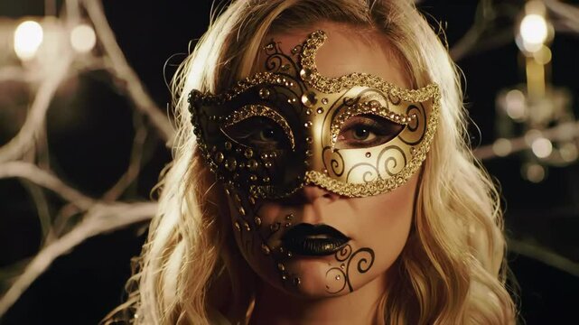 young woman in carnival mask