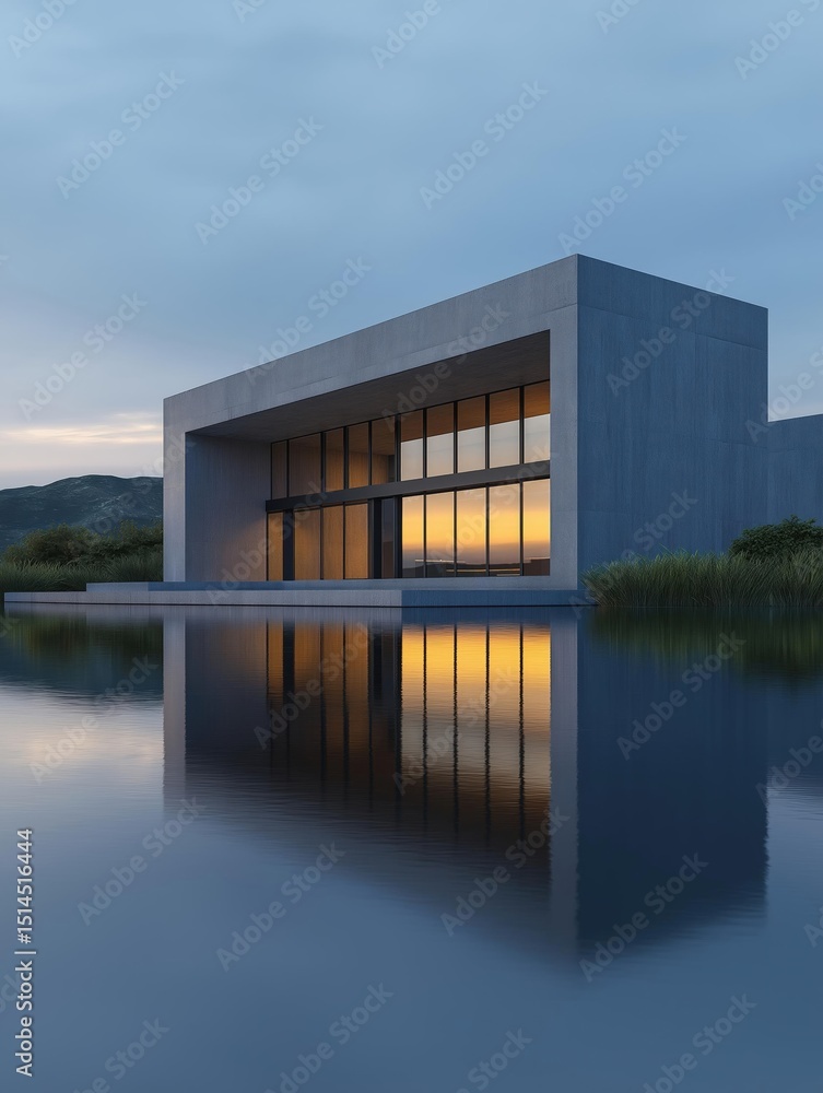 Aufkleber photograph of a modern building with a minimalist design. the building is made of concrete and has a