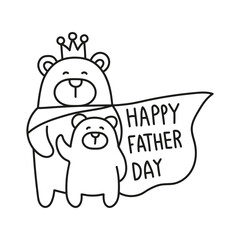 Fathers Day Bear concept. Cute bears celebrating Father's Day with a festive banner. in thin line style
