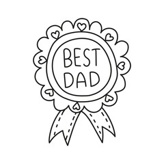 Fathers Day Bear concept. Best Dad award ribbon with hearts and vibrant colors. in thin line style