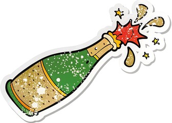 Cartoon champagne bottle popping with stars isolated on white background, perfect for festive celebrations and new year's eve parties