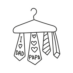 Fathers Day Bear concept. line, illustration ties hanging on a hook with loving messages for dads. in thin line style
