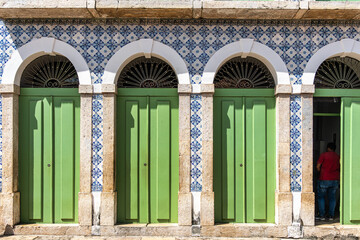 Traditional Portuguese colonial architecture color and style on Rua Portugal street in Sao Luis, Brazil