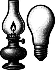 Oil Lamp and Light Bulb Comparison