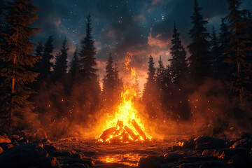 Smoke Rising Through Stars in the Midnight Woods