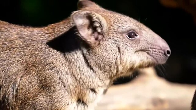 Close up of a rock hyrax eating leaves in the wild outdoors