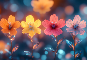 Vibrant Glow Colorful Flowers in a Dreamy Garden