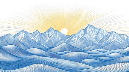 A beautiful landscape of mountains and sun rising in the sky