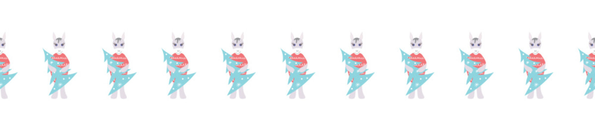 Christmas decorative border with donkeys