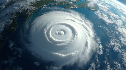 Aerial View of a Hurricane Eye of the Storm from the Space