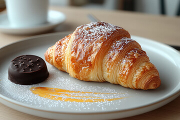 Minimalist Design Featuring Croissant and Yellow Brushstroke with Chocolate
