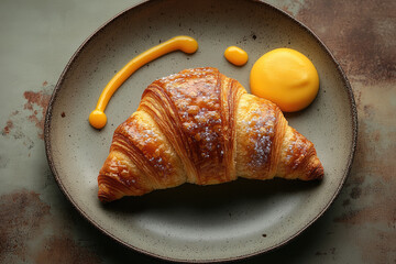 Creative Food Art: Croissant, Brush Stroke, and Circular Chocolate