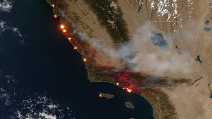 Aerial View of a Massive Wildfire Devastating a Desert Landscape