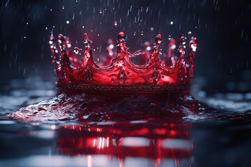 Dark Gothic Fantasy Crown Formed from Red Liquid on Water Surface