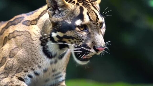 Clouded leopard stalking, close up of a beautiful wild cat