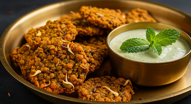Indian Sprouted Lentil Crackers masala-spiced lentil crisps - visible sprout tails and cumin seeds, 12-hour dehydration 