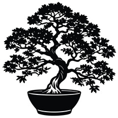Obraz premium Black bonsai tree vector graphic design illustration isolated on white background art drawing style