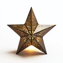 Fototapeta premium Illuminated Star-Shaped Lantern With Intricate Cutout Design and Warm Glow on white background JPG with generative A.I.