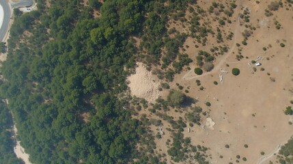 Aerial View of a Crater Lake in a Desert Landscape