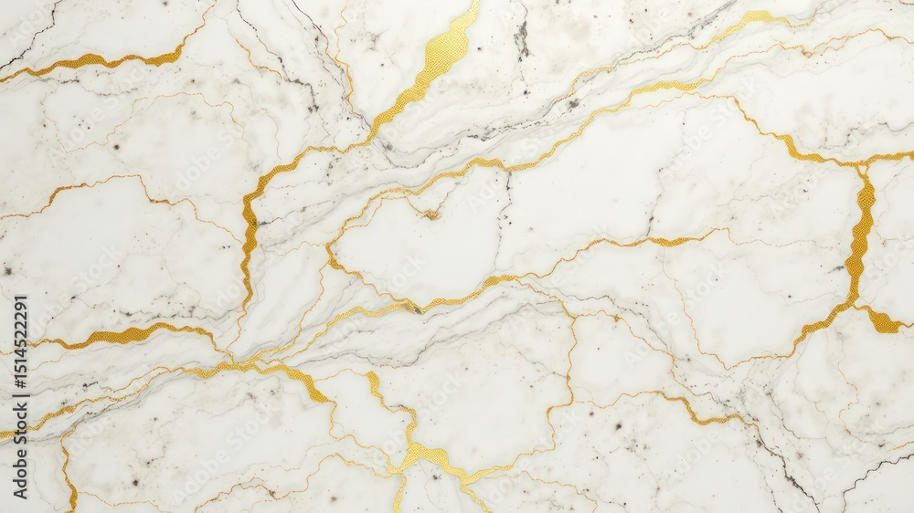 Poster elegant white stone surface with intricate golden veins weaving through the material creating a luxu