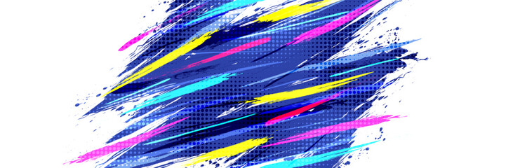 Vibrant and Colorful Brush Background with Halftone Effect. Suitable for Banner, Poster, or Sports Background. Scratch and Texture Elements