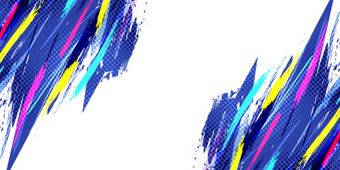 Colorful Grunge Brush Background with Halftone Style. Suitable for Banner, Poster, or Sports Background. Scratch and Texture Elements