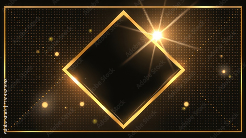 Poster elegant golden frame with a dark background, sparkling dots, and a radiant light effect creating a s
