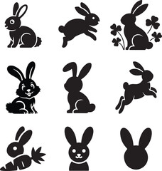 Cute Black and White Rabbit Silhouettes in Various Poses