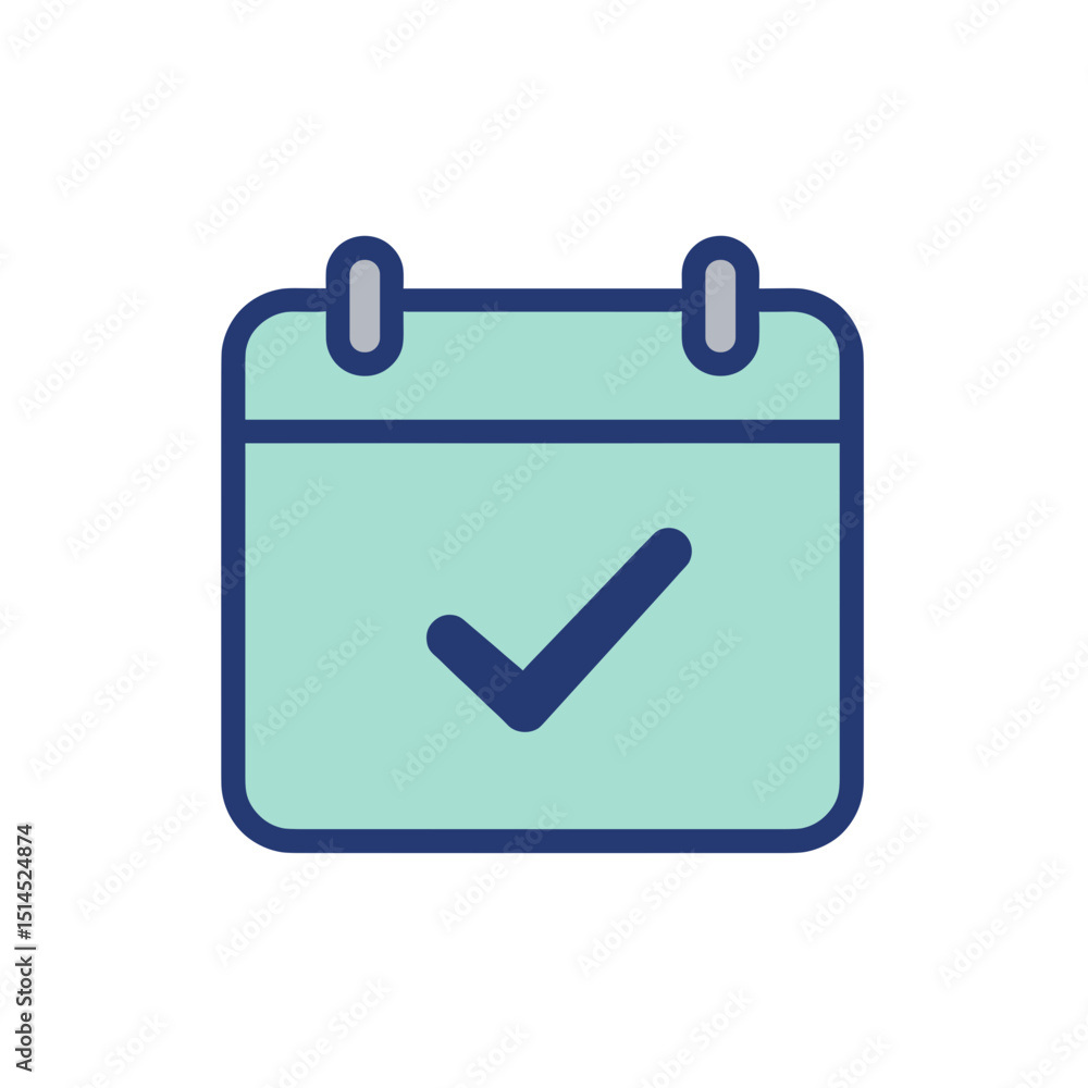 Poster marked date icon with a check mark in flat design style