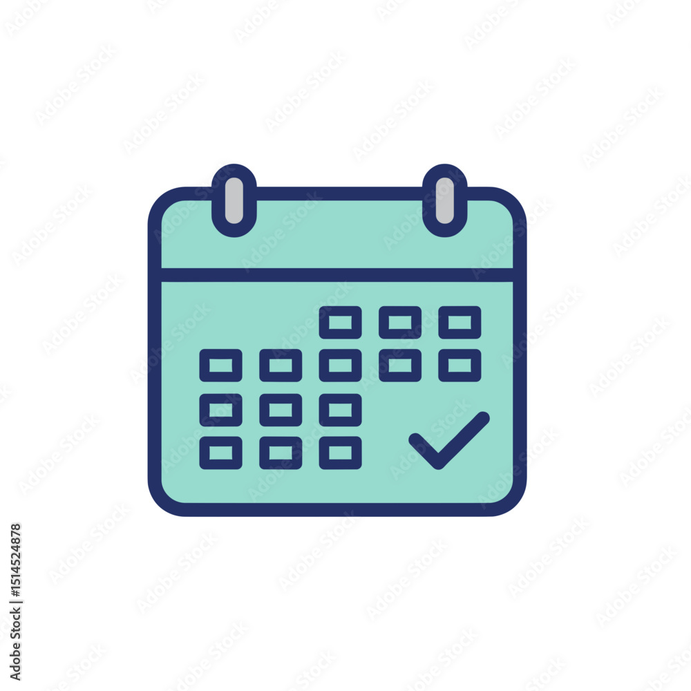 Poster marked-date icon calendar symbol in flat design with check mark