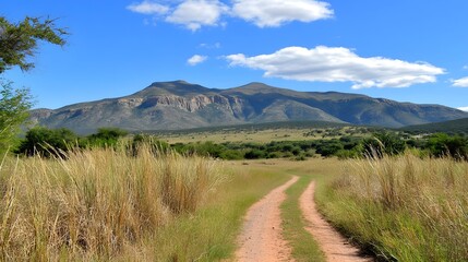 Fototapeta premium Scenic Dirt Road Leading to Majestic Mountains