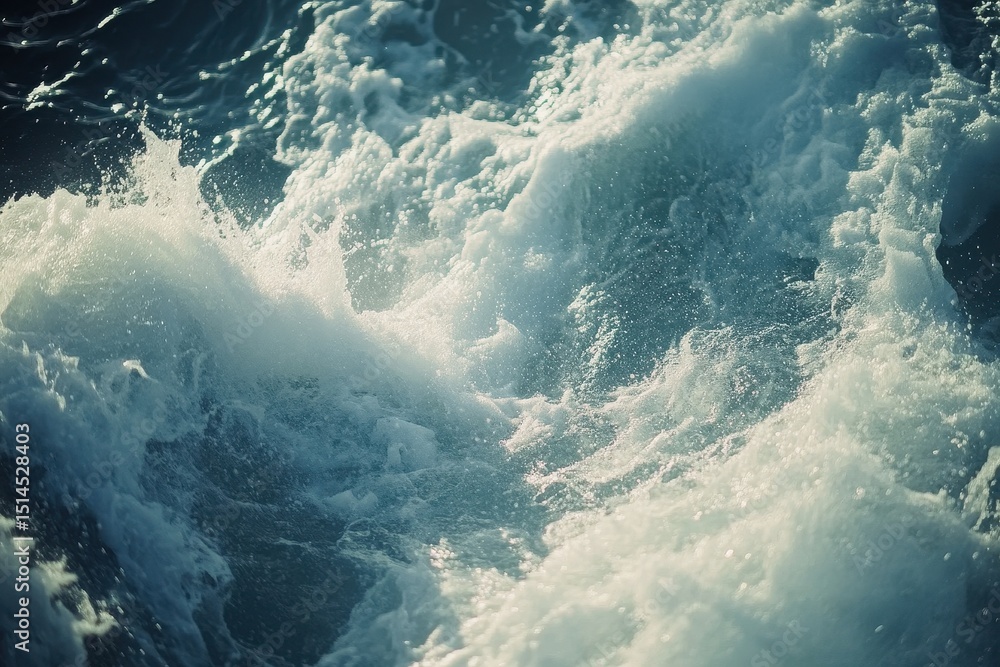 Poster ocean waves captured in slow motion with shallow depth of field in bright daylight, slow motion shal