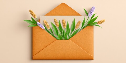 Minimalist envelope and greeting card laid flat on a soft neutral background