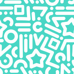 Seamless pattern abstract line art and shapes in teal background