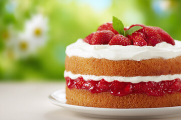 Strawberry cake with cream