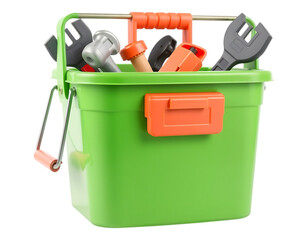 Green Toolbox Filled with Various Hand Tools