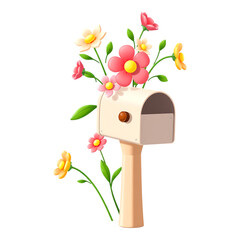 Charming 3D Cartoon Mailbox Adorned with Blooming Flowers