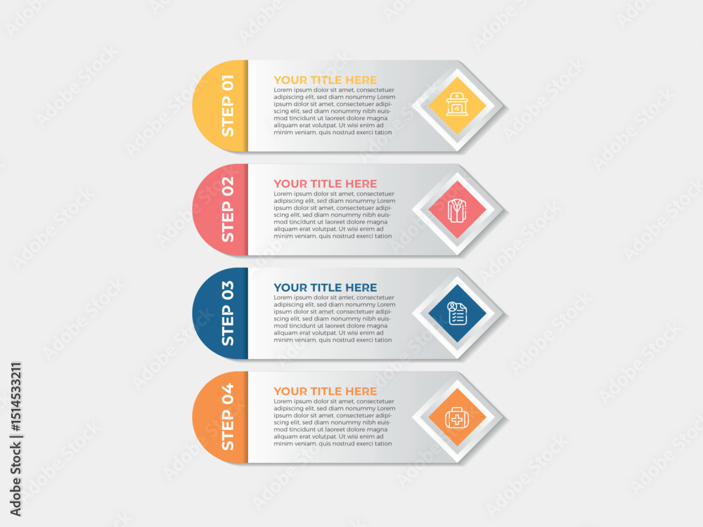 Poster diagram template infographic vector element with 4 step process line connection suitable for web pre