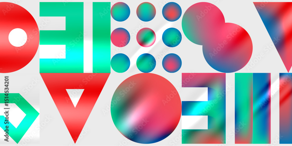 Aufkleber abstract geometric shapes, vibrant colors, overlapping forms. modern design, playful composition, vi
