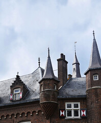 A closeup shot on one of the turrets of the Maurick Castle, in Vught, Netherlands. Photo with copy space.	
