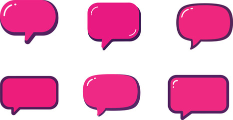 blank pink purple comic speech bubble button vector set